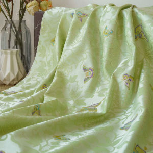 Butterfly Jacquard Fabric Floral Cheongsam Dress Material Gold Thread Decorative Textile