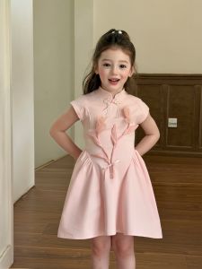 ZHILIAOCHENGZHANGJI | New-style Chinese Cheongsam Dress Sweet Pink Girls Dress