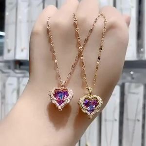 Trendy Heart OF Ocean Stainless Steel Cubic Zirconia Necklaces For Women Men Gold Color Metal Crystal Party Everyday Jewelry