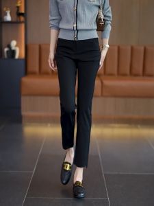 กางเกงสูทสีน้ำเงิน ทรงหลวม ทรงตรง สำหรับผู้หญิง ทรงเข้ารูป เอวสูง กางเกงขายาวลำลองสำหรับเดินทางไปทำงานในฤดูใบไม้ร่วง