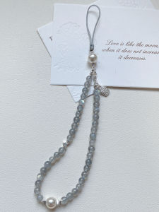 Cool Pure Silver Broken Silver Blessing Card Gray Moonstone Phone Chain Pendant U Disk Bag Pendant Lanyard Keychain Pendant Anti-Lost