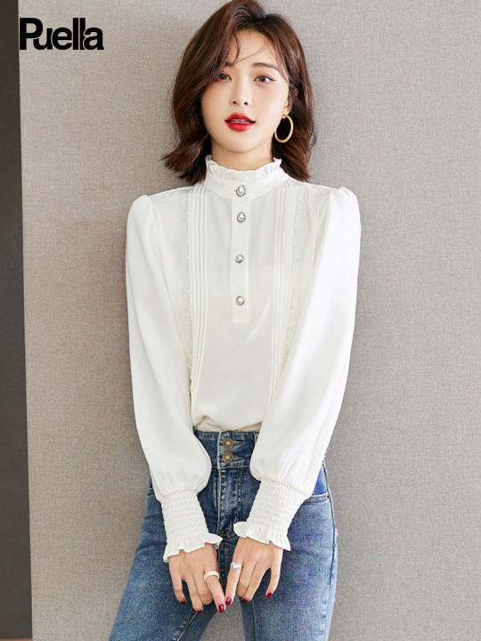 Puella | เสื้อเชิ้ตคอปกสีขาวทรงหลวมสำหรับผู้หญิง | Lazada.co.th