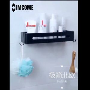 IMCOME Rak Sabun Kamar Mandi 1 Susun Tingkat Serbaguna Tempat Penyimpanan Kamar Mandi Persegi Stainless Steel Hitam