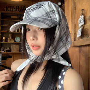 Korean Colour Plaid Strap Headscarf Hats for Women Sunmmer Seadise Beach Vacation Sun Protection Y2k Versatile Sun Hat Overhead