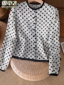 Áo Sơ Mi Vải Lanh Tay Dài Cổ Tròn in Hoa Mùa Hè 2024 SNOW FLYING Dành Cho Nữ Phong Cách Công Sở Dáng Rộng Chất Liệu Vải Lanh 100%