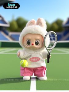 Labubu Tennis Sportswear Set High Energy Warning Cloth Doll Outfit Includes Racket for 17cm Cotton Doll Fashionable Blind Box