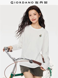 Áo Thun Dài Tay Giordano Pure Cotton Embroidered round Neck Dành Cho Nữ Mùa Thu Đông Mới Về Áo Thun Cotton Nguyên Chất Cổ Tròn