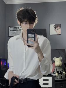 Cleanfit Pure สีขาว Ice ผ้าไหม เสื้อเชิ้ตผู้ชายแขนยาว ฤดูร้อน เสื้อเชิ้ตชั้นฐานแบรนด์แฟชั่น ความรู้สึกระดับพรีเมียม ลำลอง Wear