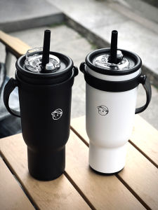Finerworld Large Capacity Thermal Cup with Straw Handheld Car Ice King Cup Gift Beverage Container Stainless Steel 1200ml