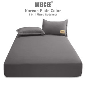 WEICEE 3 in 1 Bedsheet No Lukot No Gusot Korean Plain Bedsheet Set（1 Fitted Sheet + 2 Pillowcases）Single/Double/Queen/King Size Bed Sheet Cover With Garter Zip Up Bed Sheet White Bedspread - Lazada