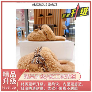 AMOROUS GARCE Womens Flat Bottom Slip-On Warm Anti-Slip Toe Cover Slippers Autumn Winter Outerwear Fur Slippers Comfortable