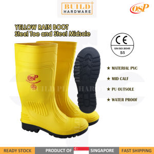 OSP Yellow PVC Rubber Boot with Steel Toe Cap & Mid-Sole (Size: 39-46 / 5-12) 黄色铁头铁底水鞋 Kasut Boot Air Getah Besi Kepala - Lazada