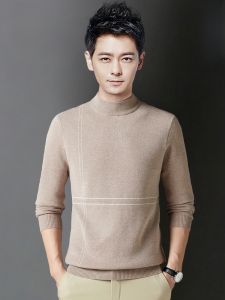 ROMON | Romon Mens Knitted Wool Sweater Slim Fit Thickened Mid-Neck Knitwear Fashionable Business Casual Long Sleeve Base Shirt