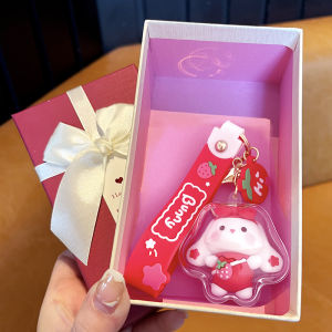 Exquisite Strawberry Rabbit Keychain Car Keyring Backpack Decorations Creative Couple Gifts Acrylic Cartoon Series Keychains