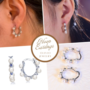 Olivio 925 Sterling Silver Pearls Huggie Earrings with Crystals - Elegant Jewelry Gift for Her