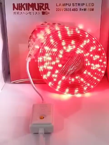 Paket Lampu Led Strip Merah Putih 5m 10m 15m 20m 25m 30m + Socket Kedip Flasher Indoor Outdoor