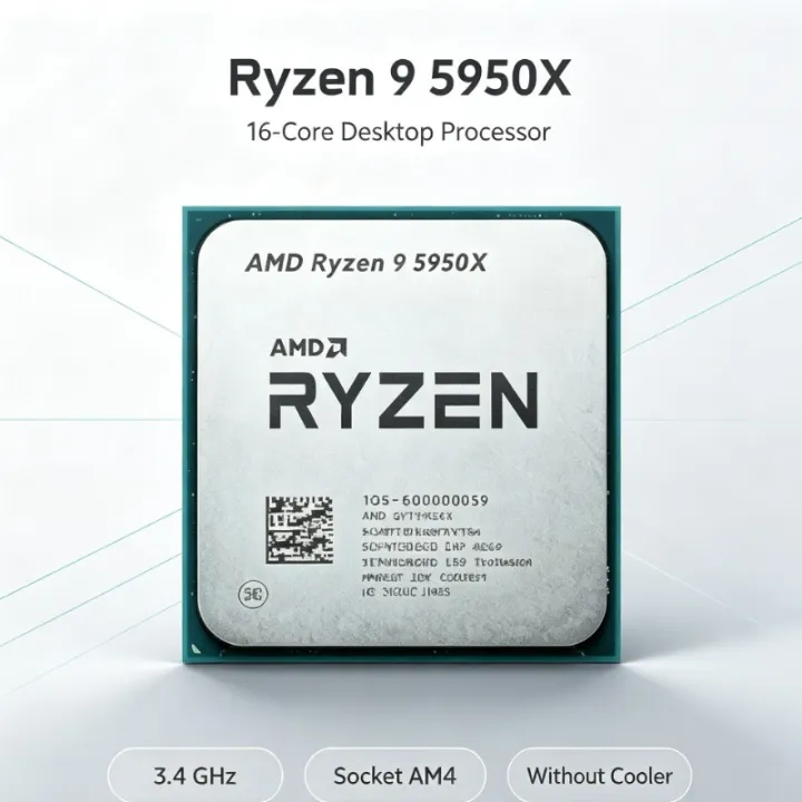 AMD | AMD R9 5950X Ryzen 9 5950X Socket AM4 16‑Core 3.4GHz 105W Desktop Processor Without Cooler