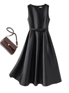Hebe Style Waist-Cinching Sleeveless Vest Dress Womens Holiday Black Dress Slimming Evening Gown Mid-Length Skirt