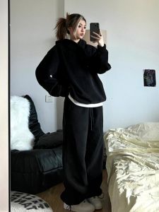 Loose Fit Cotton Sweatpants Womens Spring Autumn Lazy Casual Straight Leg Sports Trousers Wide Leg Pants High Waist Long Pants