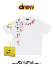 เสื้อยืดคอกลมแขนสั้นผ้าฝ้ายแท้ Drew American Trendy Brand สำหรับผู้ชายและผู้หญิง เสื้อผ้าทำงานแขนสั้นแฟชั่นฤดูร้อน