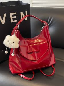 Merria High Capacity Tote Bag: Double Root Shoulder Strap Cover Type Bucket Shape Youth Casual Scenario Pure Color Pattern