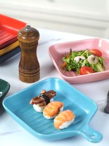 Roborobo Ceramic Square Plate with Handle Bowl Rice Bowl Nordic Style Salad Bowl Home Soup Bowl Noodle Bowl Dish Plate