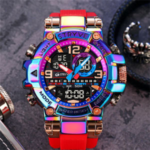 STRYVE 8025 Colorful Quartz Watch for Men Analog Dual Display Sports Wristwatch Waterproof Multi Function Digital Watches Male