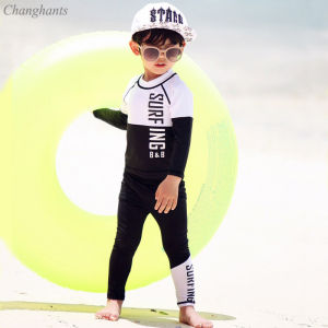 2-11 Y Kids Long Sleeve Surfing Suit White Black Patchwork Children Two Pieces Swimwear with Swim Cap Rash Guards For Boys Child Swimming Wear Baby Sandy Beachwear