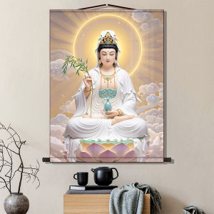 Modern Simplicity Style Guanyin Buddha Image Painting No Frame Wall Decor Silk Cloth Material Scrolling Scroll Home Decoration