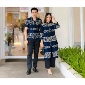 NEVIA SET COUPLE TENUN MOTIF TORAJA WARNA BIRU DONGKER BAJU KONDANGAN