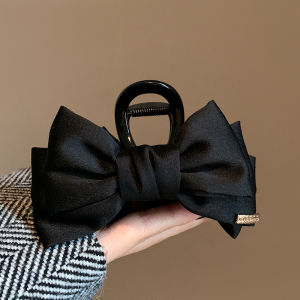 กิ๊บติดผมรูปฉลามสีดำพร้อมโบว์ผูกผมสำหรับผู้หญิง กิ๊บติดผมสไตล์เกาหลีระดับไฮเอนด์สำหรับฤดูใบไม้ร่วงและฤดูหนาว