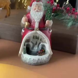 Christmas Cabin Music Box LED Night Light Santa Snowman Figurine Battery Operated Tabletop Ornament Home Holiday Decor Gift