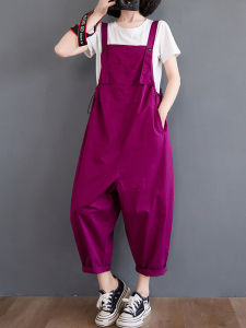 Loose Cotton Linen Harem Pants Womens Casual Trousers Summer Wide Leg Jumpsuit Age Reduction Canvas Strap Pants