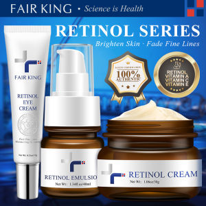 FAIR KING [BPOM] 3PCS Retinol Cream+Eye Cream+Retinol Lotion Anti penuaan Peremajaan Kulit Sangat Mengaktifkan Pemutih Kolagen Keriput Memudar Bintik-bintik Bintik-bintik Gelap Mengurangi Lingkaran Hitam Di Bawah