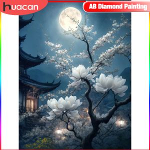 HUACAN Landscape Diamond Painting Ancient Full Round Square Drill Mosaic Moon Flower Handmade Gift Bedroom Decoration