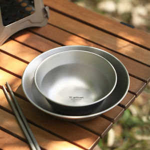 Tiartisan Titanium Camping ชามอาหารแผ่นเครื่องครัวเดินป่ากลางแจ้ง Ultralight แบบพกพา STACKABLE จานสลัดชุด