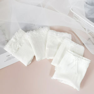 Quần Lót Cotton Nguyên Chất Cạp Giữa Cho Nữ Viền Ren Trắng Thoáng Khí Hở Lưng Quần Tam Giác Cotton Nguyên Chất