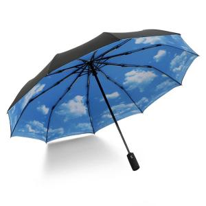 Automatic Large Tri-Fold Sun Rain Umbrella 10 Bones Double Layer Ad Print Capable