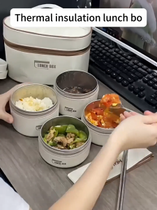 LILIER 316 Stainless Steel Insulated Lunch Box Microwave Heated Student Portable Soup Bowl Bag Airtightet
