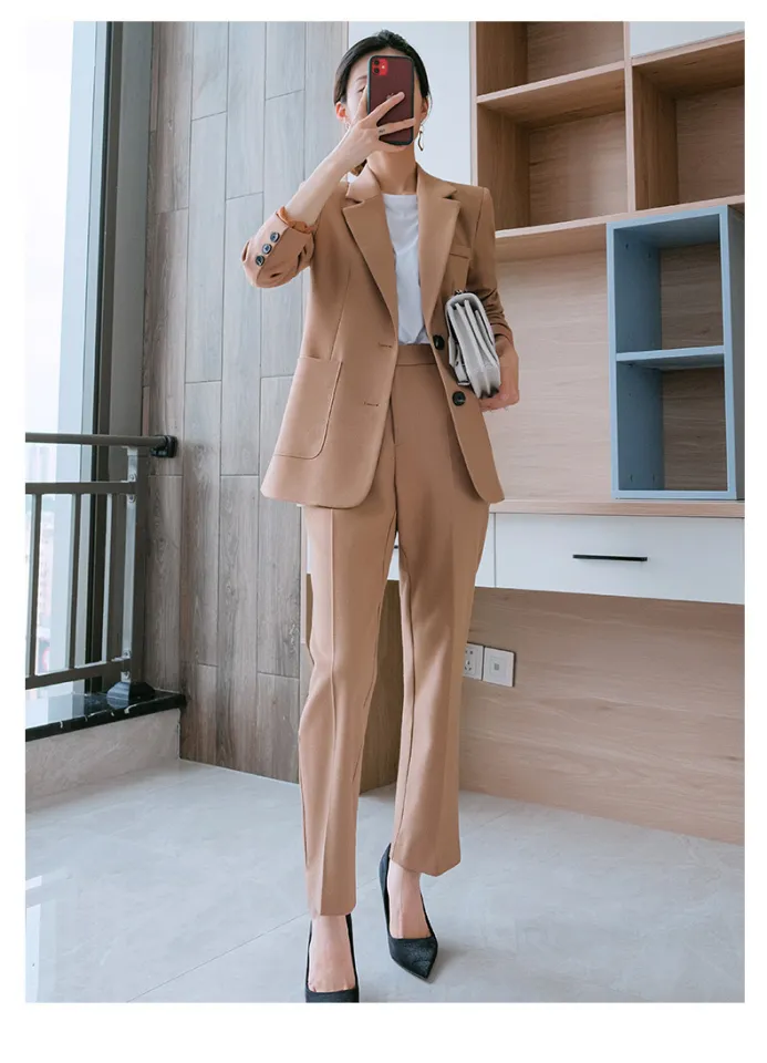 Khaki Suit Jacket Women s Spring New Fashion Casual Work Professional Tailored Suit Wide Leg Pants Two Piece Suit Women Lazada PH