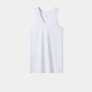 White 100% Cotton Mens Summer Loose Fitting Vest Shirt