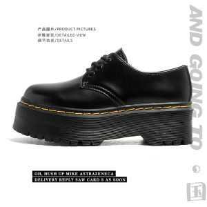 รองเท้าบู๊ทแมร์ทนิ่มพื้นหนาสำหรับผู้หญิง ทรง Quad สไตล์อังกฤษ 3 ホール ทรงหุ้มข้อต่ำ หนังแท้ รองเท้าสวมแบบสวมหัวกลม พื้นยาง