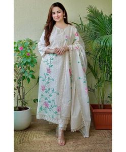 Simple & Elegant White Suit with Beautiful Embroidery work (Pre-order : 2/3 Weeks Delivery) NSE190623