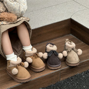 Childrens Snow Boots Winter Korean Style Girl Velvet Princess Shoes Genuine Leather Fluffy Shoes Thickened Heattech Ugg Ankle Boots