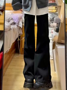 กางเกงยีนส์ทรงหลวมเอวสูงสไตล์อเมริกันสำหรับผู้หญิง กางเกงขายาวทรงขาบาน ทรงสลิมฟิต กางเกงยีนส์ทรงหลวมสำหรับผู้หญิง