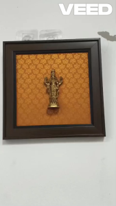 Brass Nithya Kalyana Perumal God Statue Frame with Wooden Border | Pooja Room Wall Decor for Home Temple & Spiritual Gift (Size - 9x9 Inch | 1 Pc)