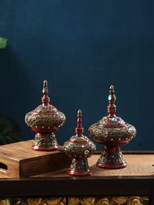 Gold Foil Tower Storage Box Home Decorations Living Room Entrance Decoration Crafts Ornaments Solid Wood Jewelry Box Decorative Ornaments