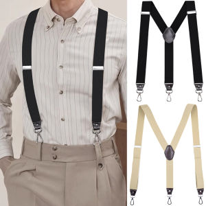 Heavy Duty Suspenders with Swivel Hooks for Men Work Jeans Y Back Big and Tall Adjustable Elastic Trouser Braces Belt Loop Strap