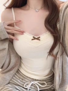 Áo Vest Ren Không Tay Thời Trang Nữ Mùa Xuân Hè Kiểu Pháp Thắt Nút Bướm Pure Desire Mặc Trong Ngoài Có Đệm Ngực