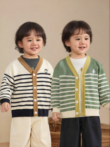 CUTEPANDAS | Áo Cardigan Bé Knit Sọc Mùa Xuân